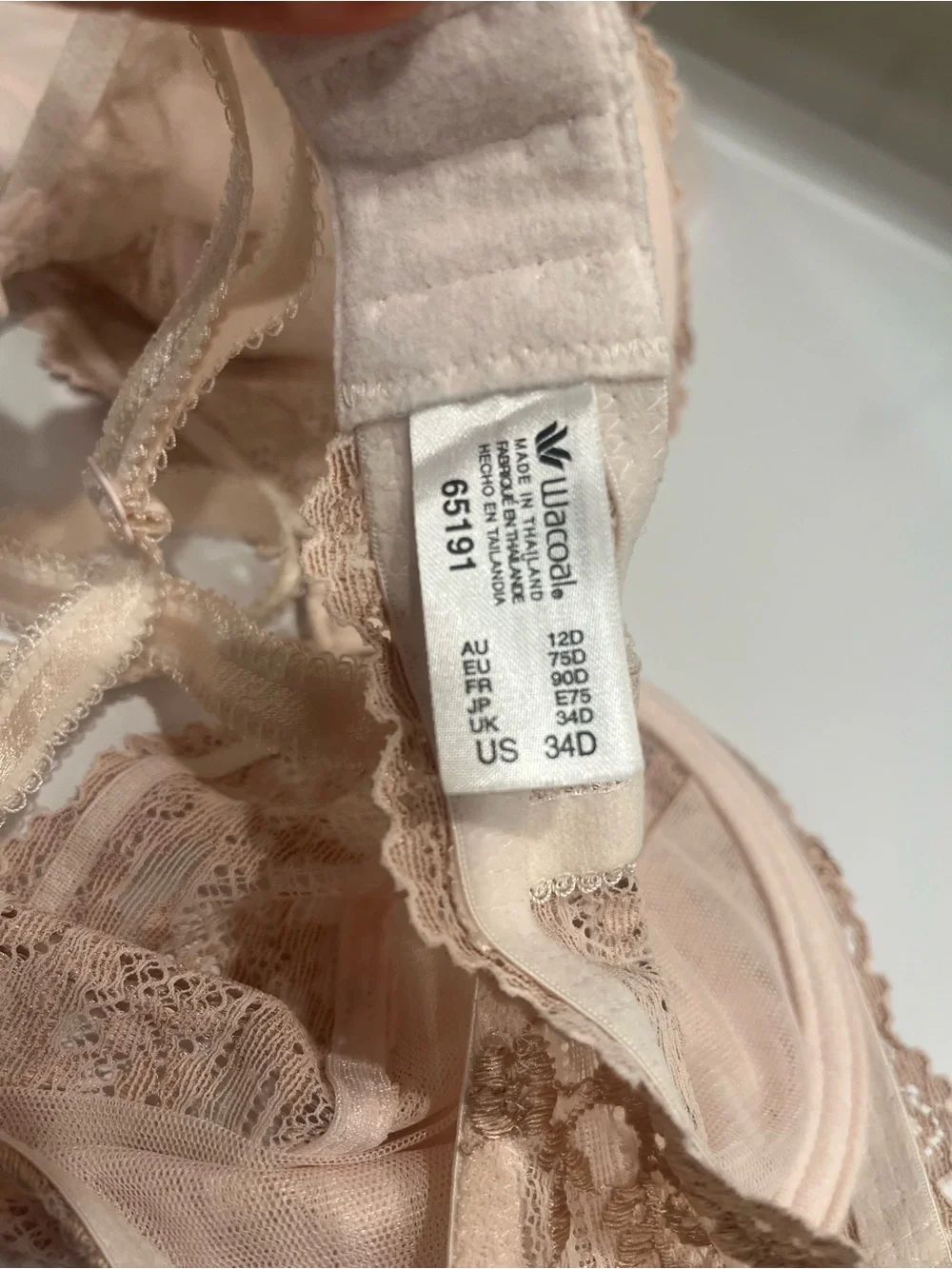 Wacoal Lace Underwire Bra and Matching Briefs in Light Blush bra 34 D panties S
